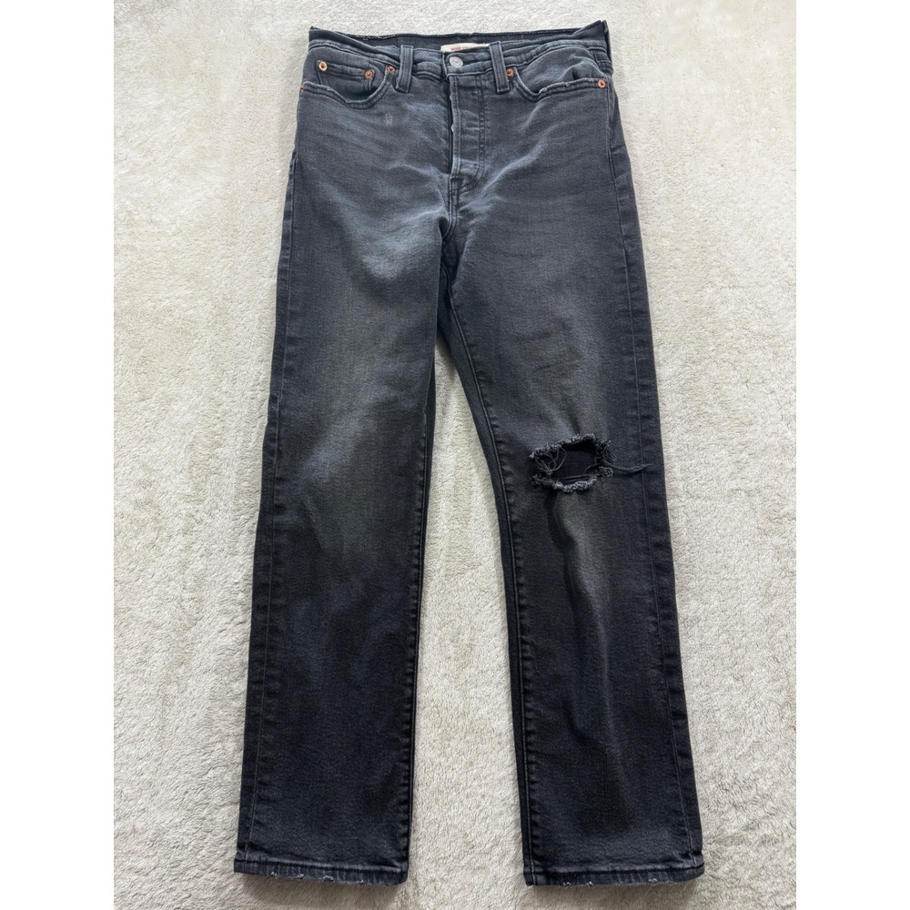 Levi's Womens Wedgie Straight Distressed Black Denim Jeans 29x28 Meas: 28x26.5 - Picture 1 of 9